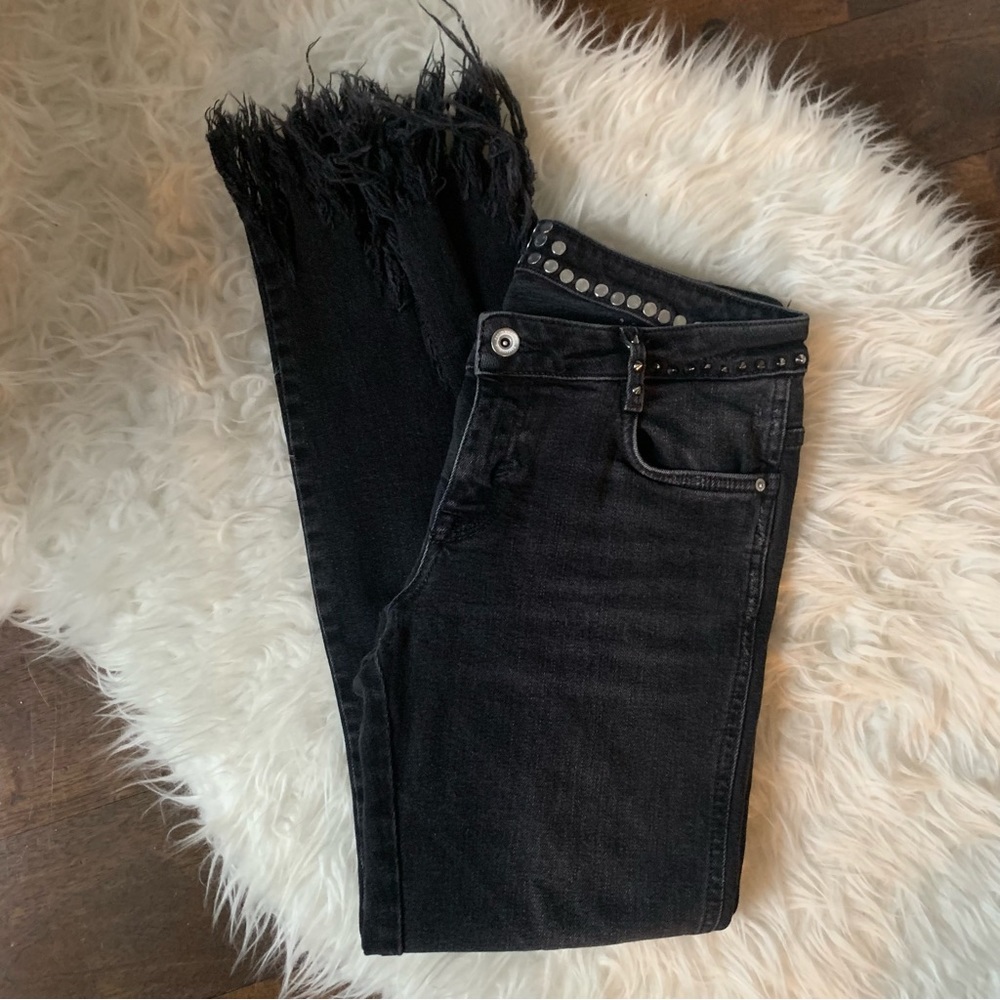 Zara trafaluc black studded & frayed distressed denim, chewed hems, black denim - Picture 13 of 16